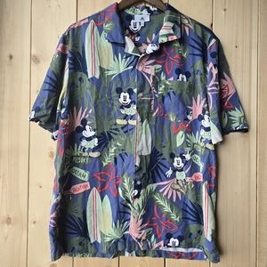 Disney Mickey Mouse Hawaiian Resort Theme Button Down Shirt Mens Medium